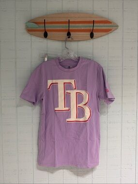 New Era Lavender Tee with White and Red Tampa Bay Rays Logo